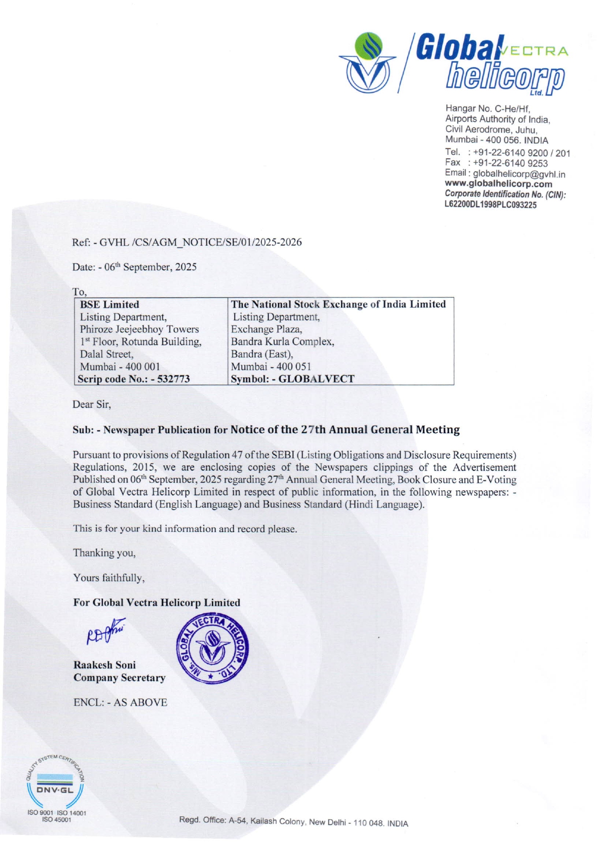 News Paper Publication _Notice of 27th AGM