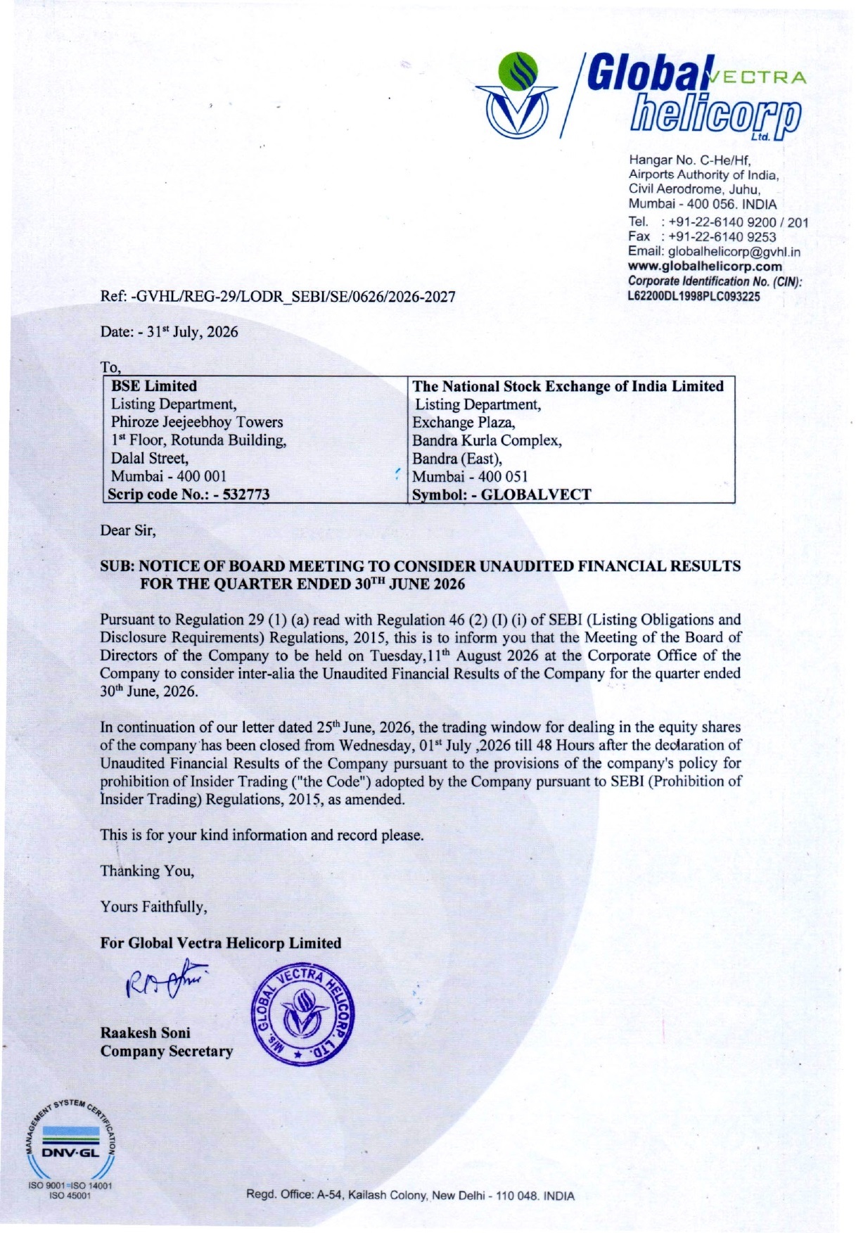 Notice of Board Meeting