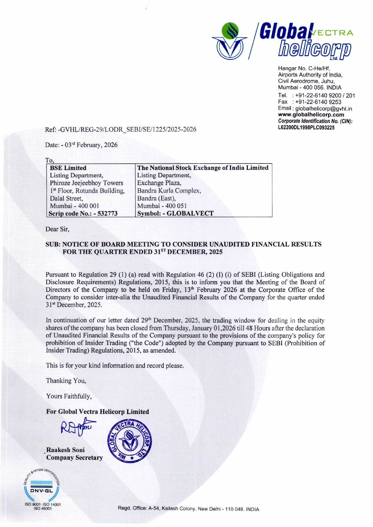 Notice of Board Meeting